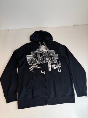 Star Wars Jacket Men Large Zip Hood Death Star X Wing Darth Vader Collect Gym Ex